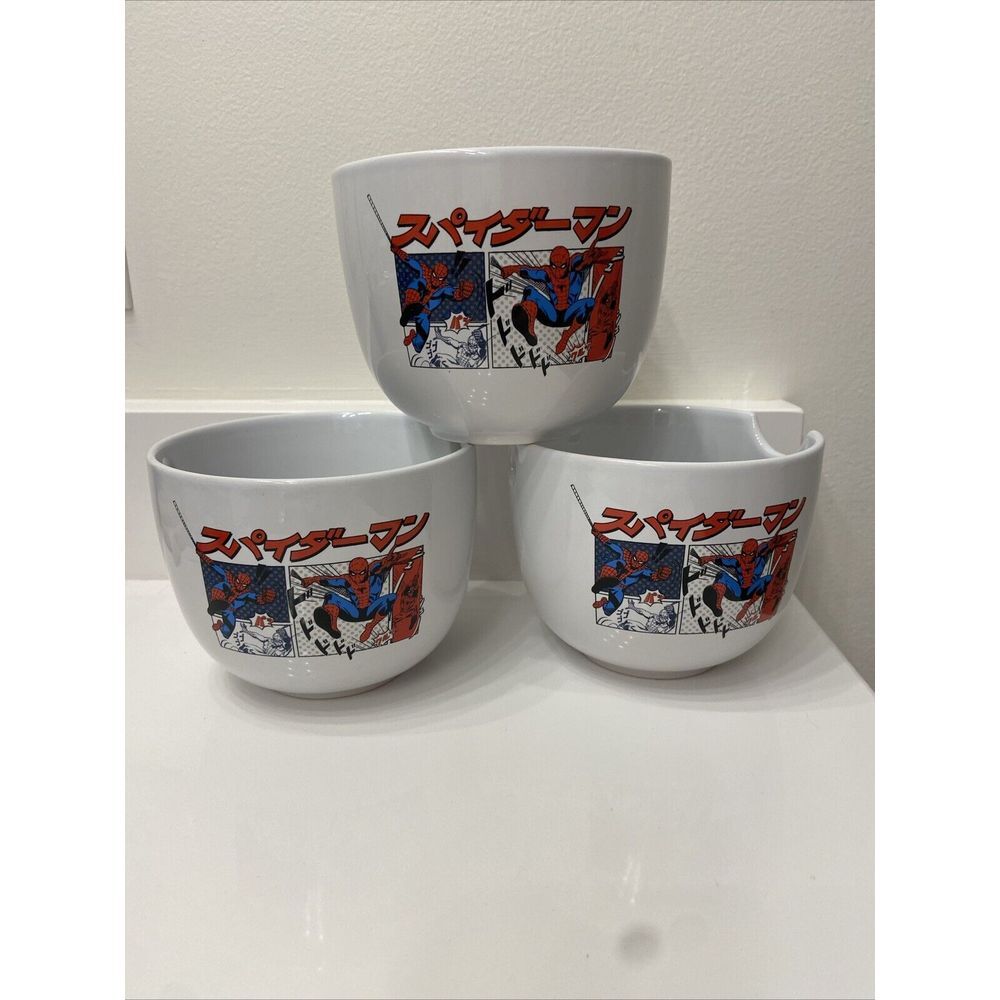 Lot Of 3‎ Spider-Man Manga Panels Ramen Bowls Multi-Color Spiderman Marvel Set